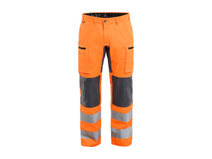 Hi-Vis Work Trousers with stretch - Hi-Vis Orange/Mid grey - 30L