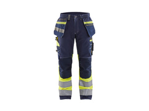 Hi-Vis Work Trousers with stretch - Navy Blue/Hi-vis yellow - 30L