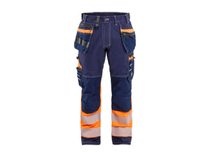 Hi-Vis Work Trousers with stretch - Navy Blue/Orange - 30L