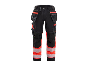 Hi-Vis Work Trousers with stretch - Black/Red hi-vis - 30L