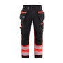 Hi-Vis Work Trousers with stretch - Black/Red hi-vis - 30L