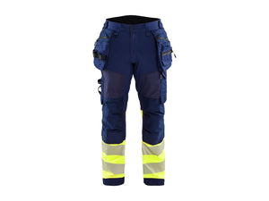 Hi-vis Softshell Work Trousers - Navy blue/Hi-vis yellow - 30R