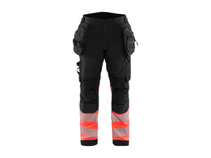 Hi-vis Softshell Work Trousers - Black/Red hi-vis - 30R