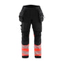 Hi-vis Softshell Work Trousers - Black/Red hi-vis - 30R