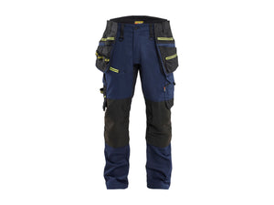 STRIKER Craftsman Work Trousers with stretch - Dark navy blue/Hi-vis yellow - 30L