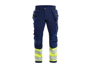 Hi-Vis 4-way-stretch Work Trousers - Navy blue/Hi-vis yellow - 30L