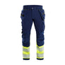 Hi-Vis 4-way-stretch Work Trousers - Navy blue/Hi-vis yellow - 30L