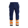 Hi-Vis 4-way-stretch Work Trousers - Navy blue/Orange - 30L