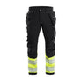 Hi-Vis 4-way-stretch Work Trousers - Black/Hi-vis yellow - 30L
