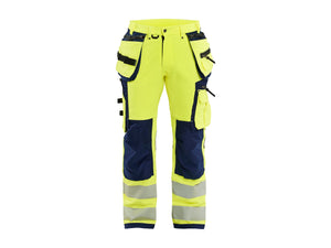 Hi-Vis Work Trousers 4-way stretch - Hi-vis yellow/navy blue - 30L