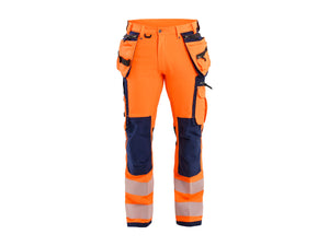 Hi-Vis Work Trousers 4-way stretch - Orange/Navy blue - 30L