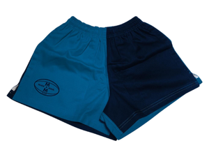 Muck & Maul Two Tone Harlequin Rugby Shorts - Peacock Blue and Navy