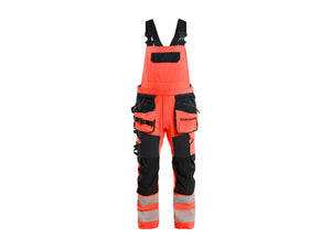 Hi-Vis bib overalls 4-way stretch - Red hi-vis/black - 30R