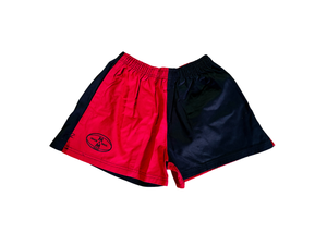 Muck & Maul Two Tone Harlequin Rugby Shorts - Red and Black
