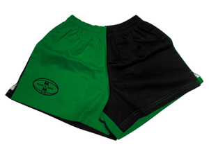 Muck & Maul Two Tone Harlequin Rugby Shorts - Emerald Green and Black