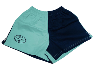 Muck & Maul Two Tone Harlequin Rugby Shorts - Sky Blue and Navy