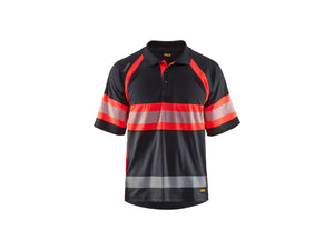 Hi-Vis Polo Shirt with UV-protection - Black/Red hi-vis - 4XL