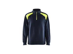 Half-zip 2-tone sweatshirt - Dark navy blue/Hi-vis yellow - 4XL