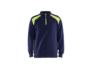 Half-zip 2-tone sweatshirt - Navy blue/Hi-vis yellow - 4XL
