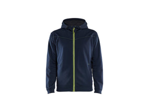 Hoodie with full zip - Dark navy blue/Hi-vis yellow - 4XL