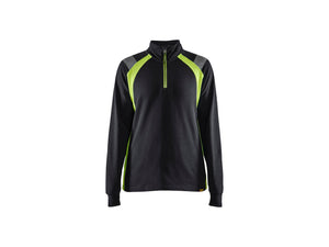 Women's Sweater halfzip - Black/Hi-vis yellow - L