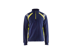 Sweatshirt with half zip - Navy blue/Hi-vis yellow - 4XL