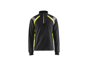 Sweatshirt with half zip - Black/Hi-vis yellow - 4XL