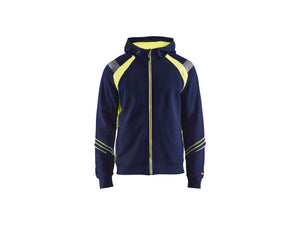 Hoodie with full zip - Navy blue/Hi-vis yellow - 4XL