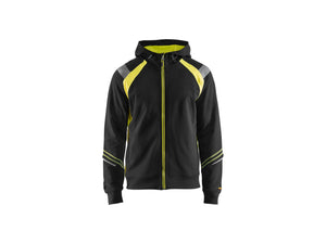 Hoodie with full zip - Black/Hi-vis yellow - 4XL