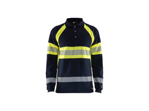 Multinorm Long-sleeved Polo - Navy blue/Hi-vis yellow - 4XL