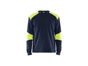Flame resistant long sleeve t-shirt - Navy blue/Hi-vis yellow - 4XL