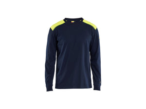 Flame resistant long-sleeve t-shirt - Navy blue/Hi-vis yellow - 4XL