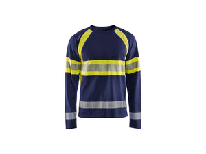 Hi-Vis Long Sleeved T-shirt - Navy Blue/Hi-vis yellow - 4XL