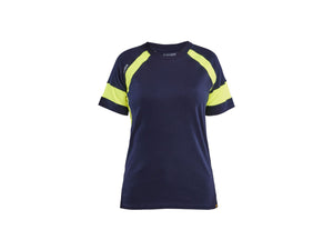 Women's T-shirt with Hi-Vis - Navy Blue/Hi-vis yellow - L
