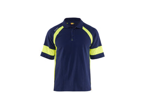 Polo Shirt with Hi-vis - Navy blue/Hi-vis yellow - 4XL