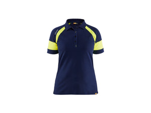 Women's Polo Shirt with Hi-vis - Navy blue/Hi-vis yellow - L