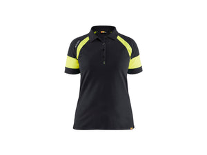 Women's Polo Shirt with Hi-vis - Black/Hi-vis yellow - L