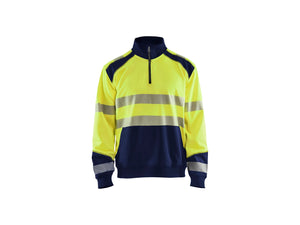 Hi-Vis sweatshirt with half zip - Hi-vis yellow/navy blue - 4XL
