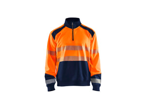 Hi-Vis sweatshirt with half zip - Orange/Navy blue - 4XL