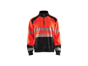 Hi-Vis sweatshirt with half zip - Red hi-vis/black - 4XL