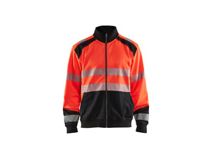 Hi-Vis sweatshirt with full zip - Red hi-vis/black - 4XL