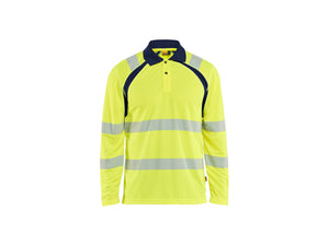 UV-Protected Long-Sleeved Polo Shirt Hi-Vis - Hi-vis yellow/navy blue - 4XL