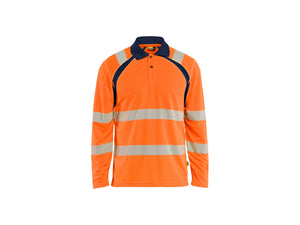 UV-Protected Long-Sleeved Polo Shirt Hi-Vis - Orange/Navy blue - 4XL