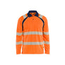 UV-Protected Long-Sleeved Polo Shirt Hi-Vis - Orange/Navy blue - 4XL
