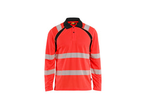 UV-Protected Long-Sleeved Polo Shirt Hi-Vis - Red hi-vis/black - 4XL