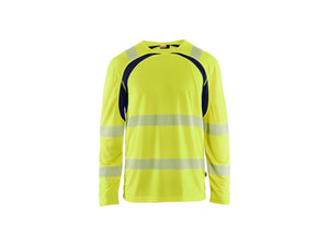 Hi-Vis UV-protected Long-sleeved T-shirt - Hi-vis yellow/navy blue - 4XL