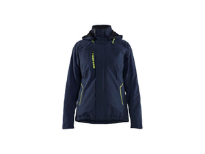 Women's Lightweight lined Winter Jacket Stretch - Dark navy blue/Hi-vis yellow - L