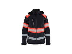 Hi-Vis Lightweight Lined Winter Softshell Jacket - Black/Red hi-vis - 4XL