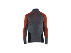 Socks and Boxers zip-neck top XWARM, 100% Merino - Mid grey/Dark red - 4XL