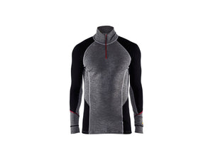 Socks and Boxers zip-neck top XWARM, 100% Merino - Mid grey/Black - 4XL